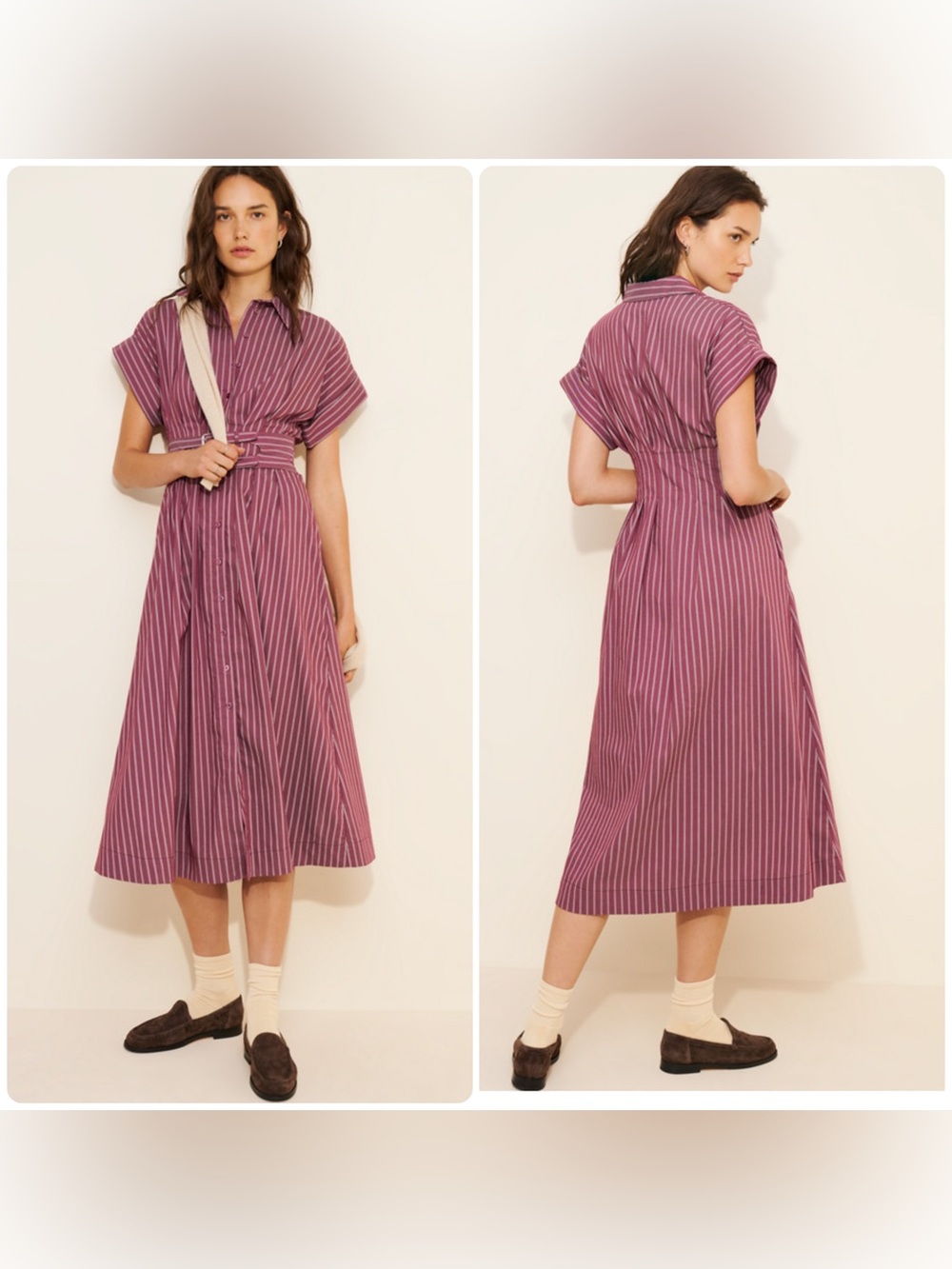 Anthropologie Exquise Burgundy The Tobie Double Midi Stripe Buckle Dress Medium